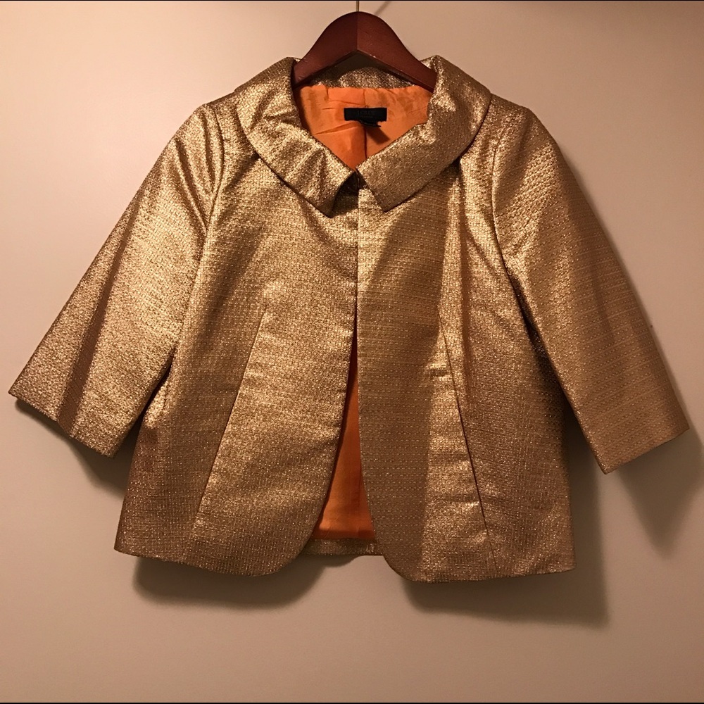 J. Crew Metallic Gold Cropped Coat with Orange Lining